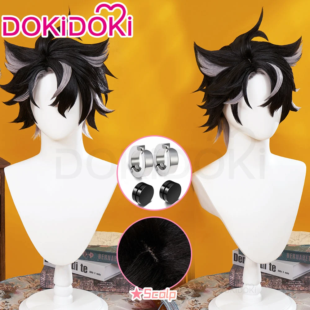 【US/EU LOCAL SHIPPING】【DokiDoki Game Genshin Impact Cosplay Fontaine Wriothesley Wig Short Black Grey - Image 2