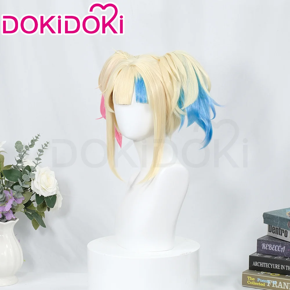 【Ready For Ship】DokiDok Anime Cosplay dyeing Wig / Tattoo Stickers/Earring Long Curly Pink Blue Wig - Image 4