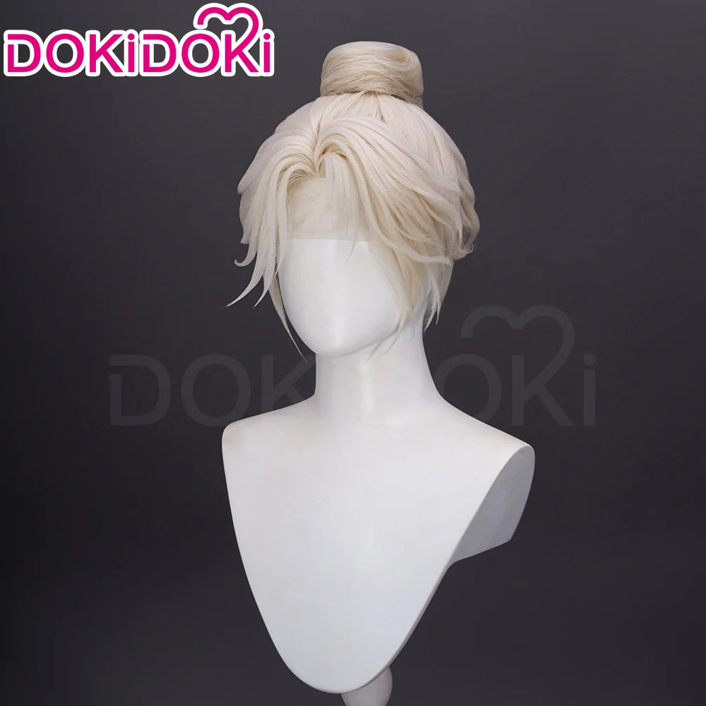 【Ready For Ship】【Small Area Front Lace】DokiDok Game Where Winds Meet Cosplay Wen Wuque Wig Short Blonde Hair Bun Wen Wu Que - Image 3
