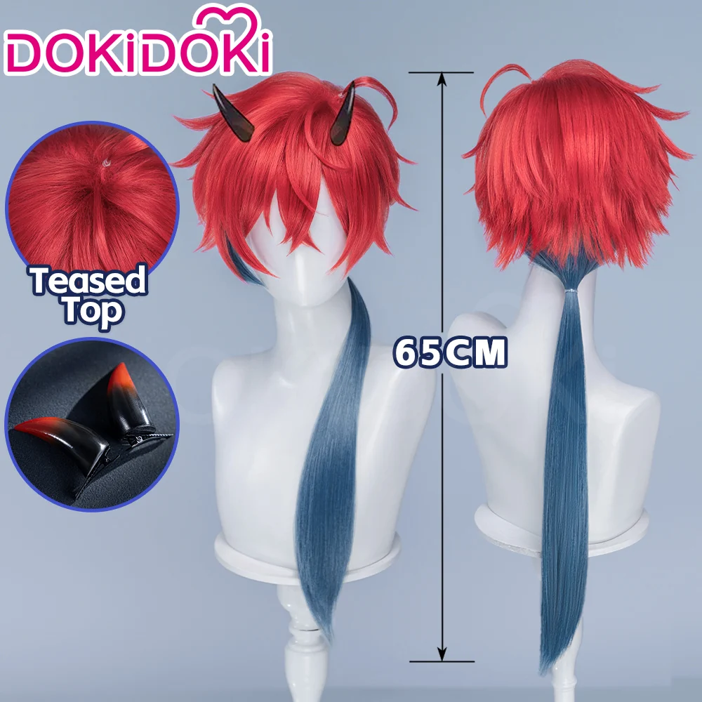 【Ready For Ship】DokiDoki Anime Cosmic Princess Kaguya! Cosplay Akira Mikado Wig / Horns Long Red Green Braid Hair
