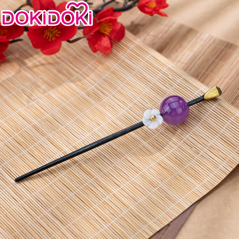 【Wig In Stock】DokiDoki Anime Cosplay Wig / Prop Black Bun Hair Purple Bead Daisy Hairpin - Image 4