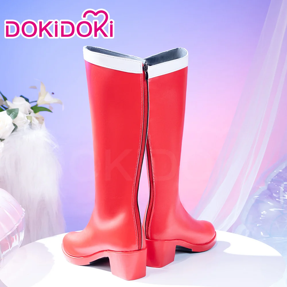DokiDoki Anime Cosplay Red Long Boots Chunk-Heeled High Heels - Image 3