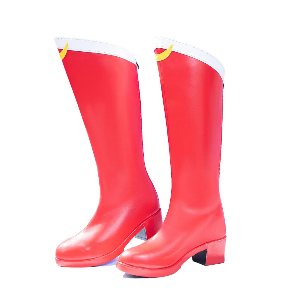 DokiDoki Anime Cosplay Red Long Boots Chunk-Heeled High Heels - Image 4