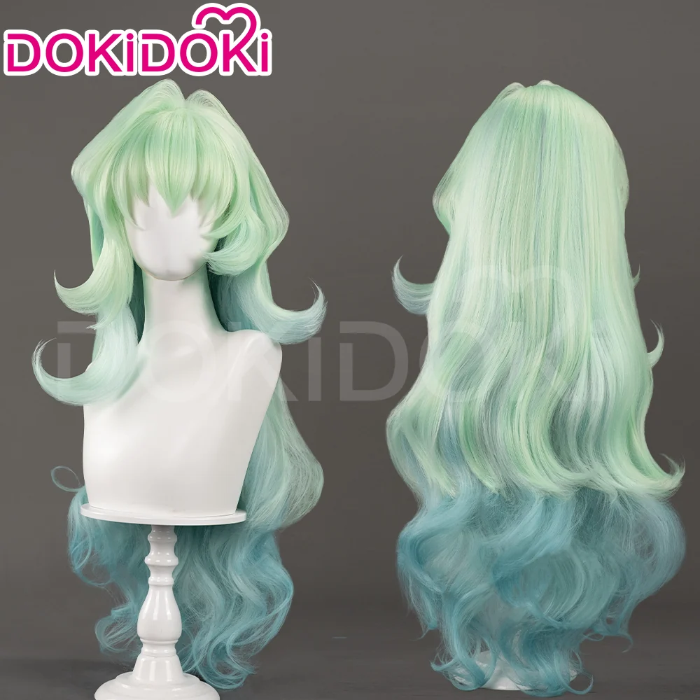 【Ready For Ship】DokiDoki Anime Cosplay Scantty Cosplay Wig Long Curly Light Dark Green Gradient Hair /  Horn - Image 2