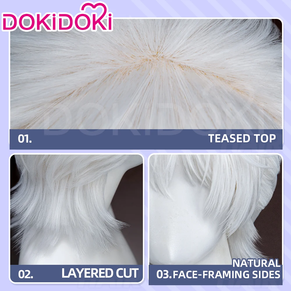 DokiDoki Anime Cosplay Short Curly White Layered Hair - Image 4