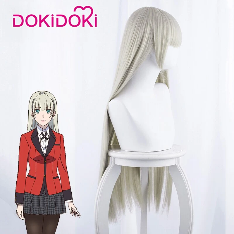 DokiDoki Anime Cosplay Wig Kakegurui Momobami Ririka Wig Women Long  Straight Grey Hair Kakegurui Cosplay Hair Heat Resistant  Halloween - Image 4