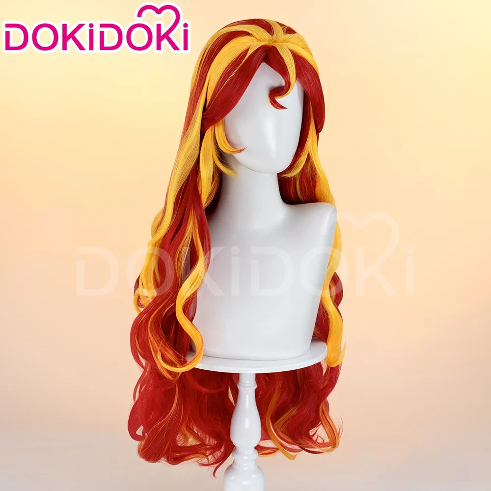 DokiDoki Anime Cosplay Wig Long Curly Red Yellow Hair - Image 3