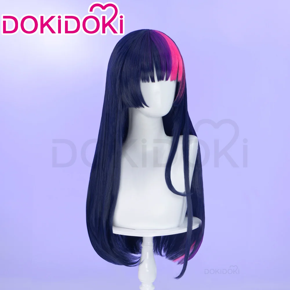 DokiDoki Anime Cosplay Wig Long Straight Purple Pink Highlight Hair - Image 3