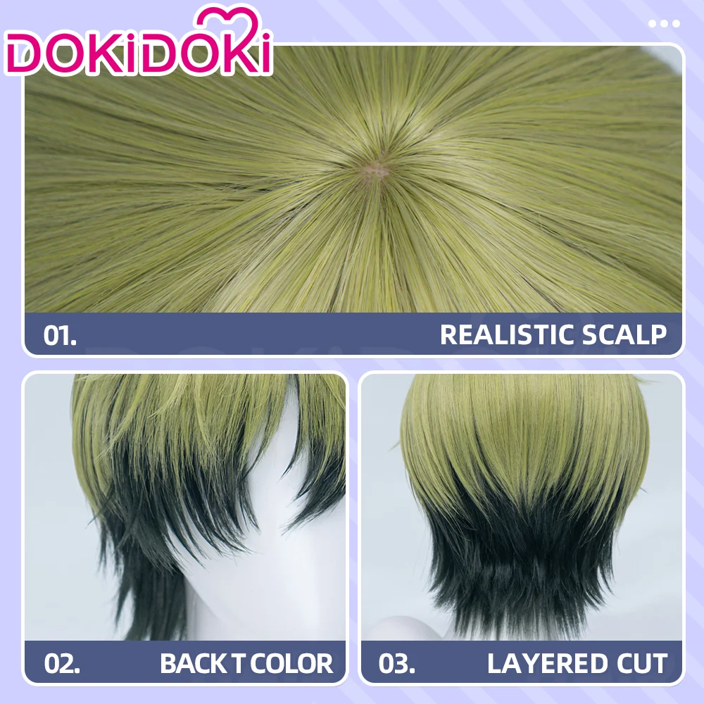 【Ready For Ship】DokiDoki Anime Cosplay Wig Short Blonde Green Black Layered Hair - Image 10