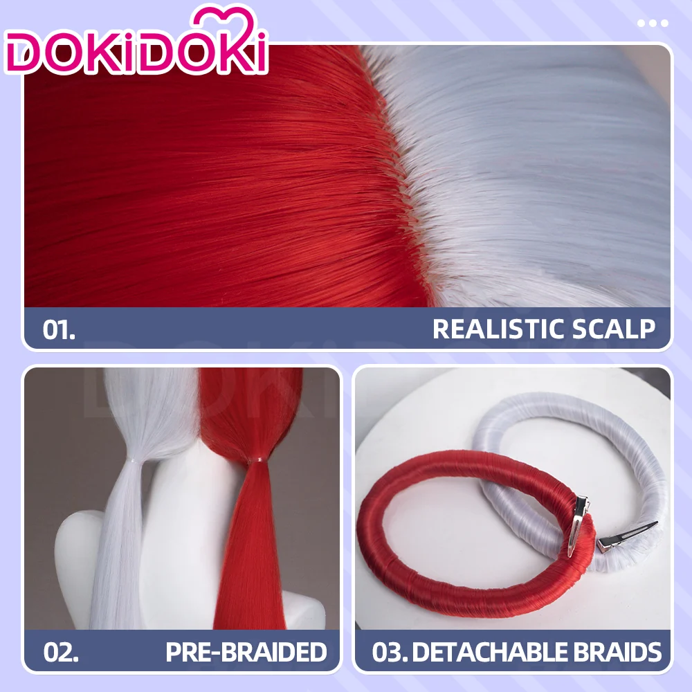 DokiDoki Anime Cosplay Wig Long Red Silver Hair Detachable Braids HEROINESSS - Image 5