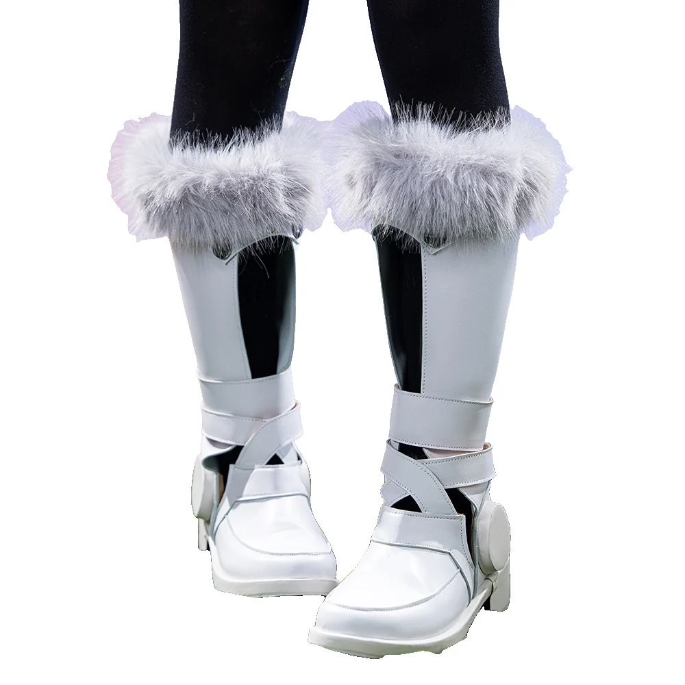 DokiDoki Anime Game Cosplay Shoes Grey Black Fur Boots - Image 2