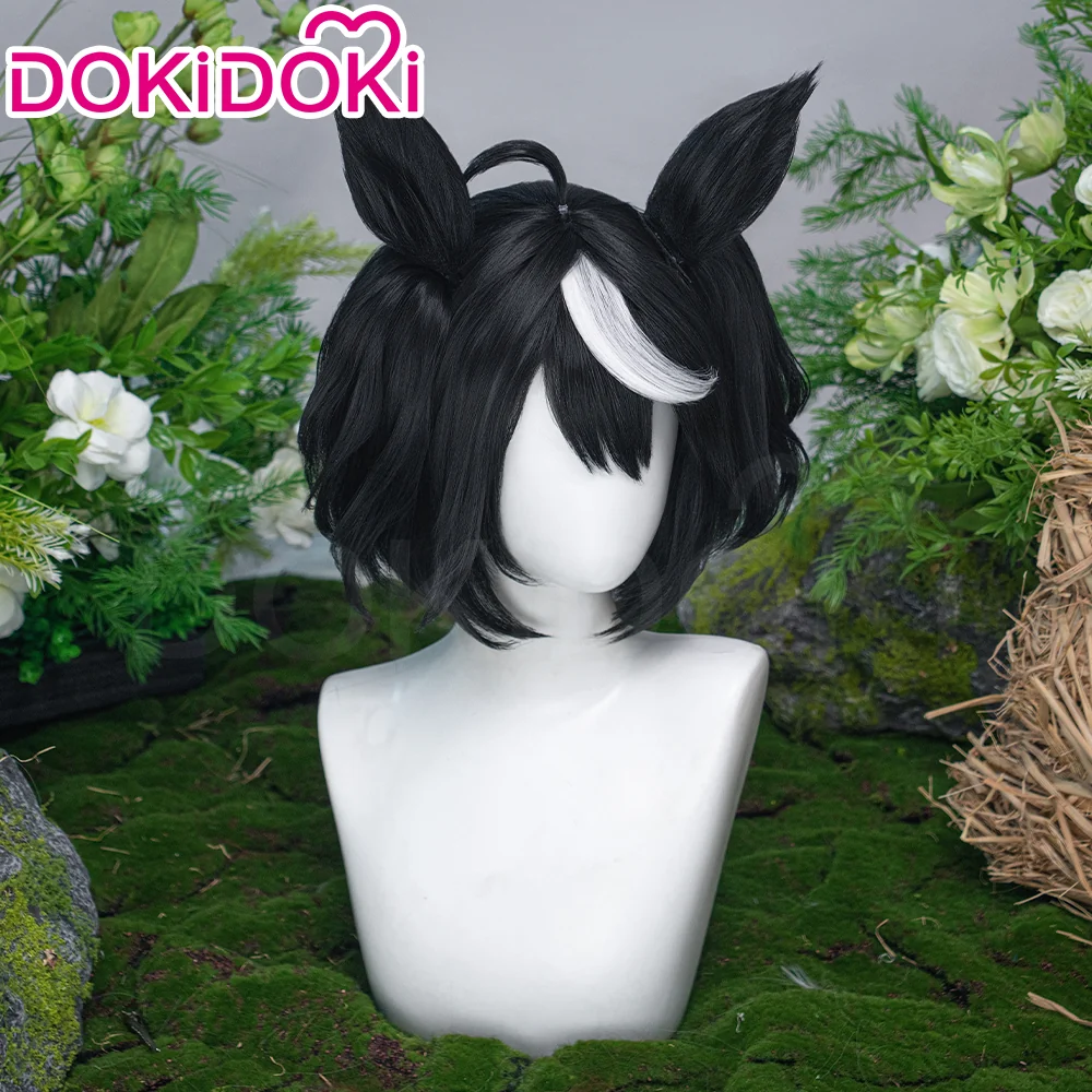 DokiDoki Anime Game Cosplay Wig Short Black White Hair Detachable Braids - Image 3