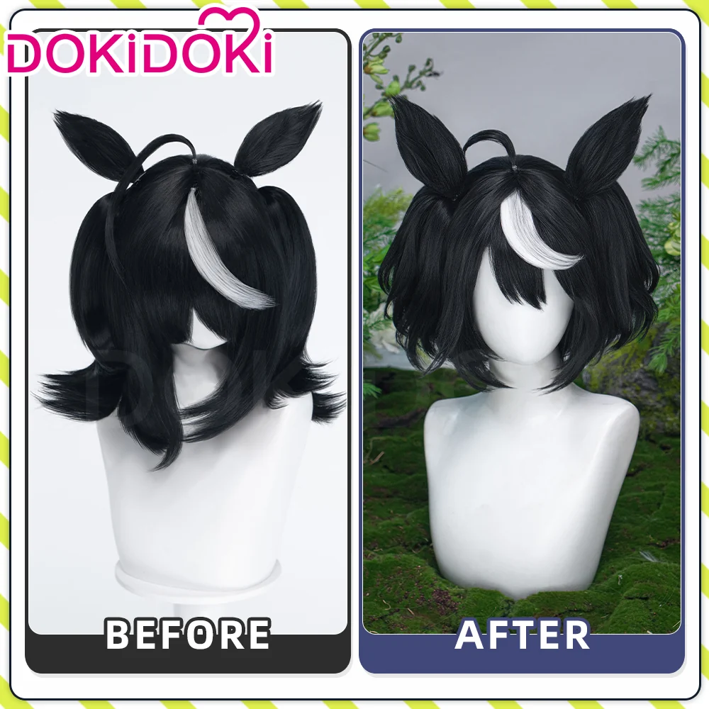 DokiDoki Anime Game Cosplay Wig Short Black White Hair Detachable Braids - Image 4