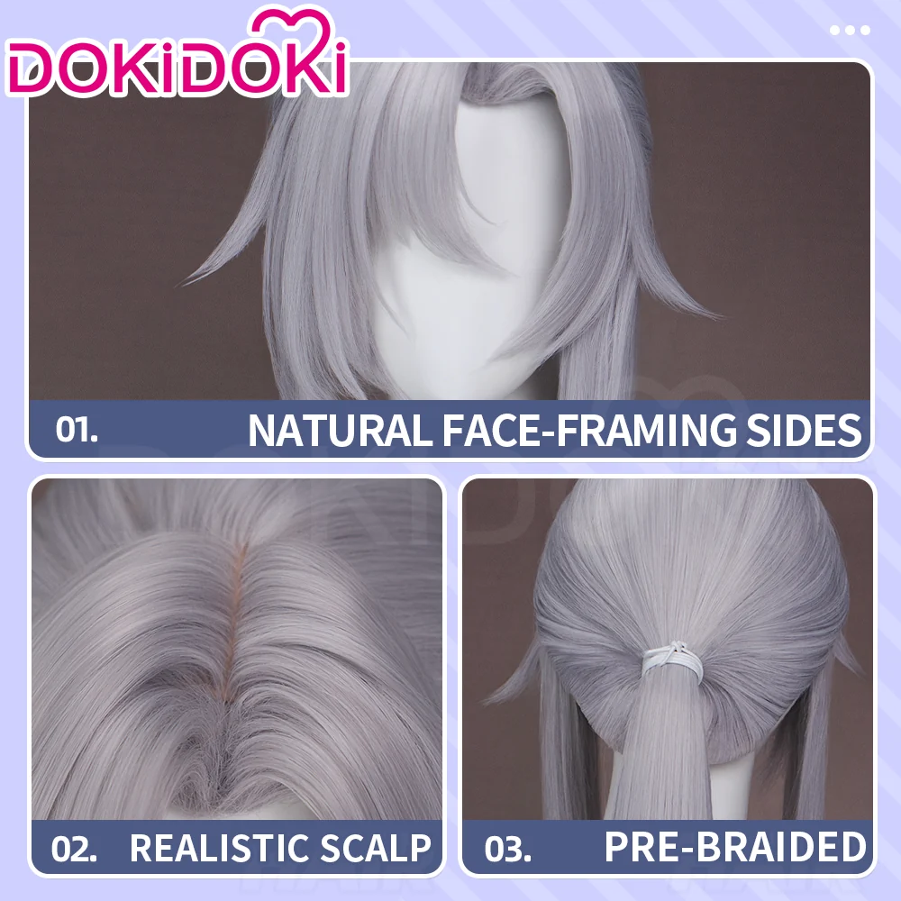 DokiDoki Anime Seraph Of The End Cosplay Ferid Bathory Wig Long Straight Silver Hair Pre Braided - Image 4