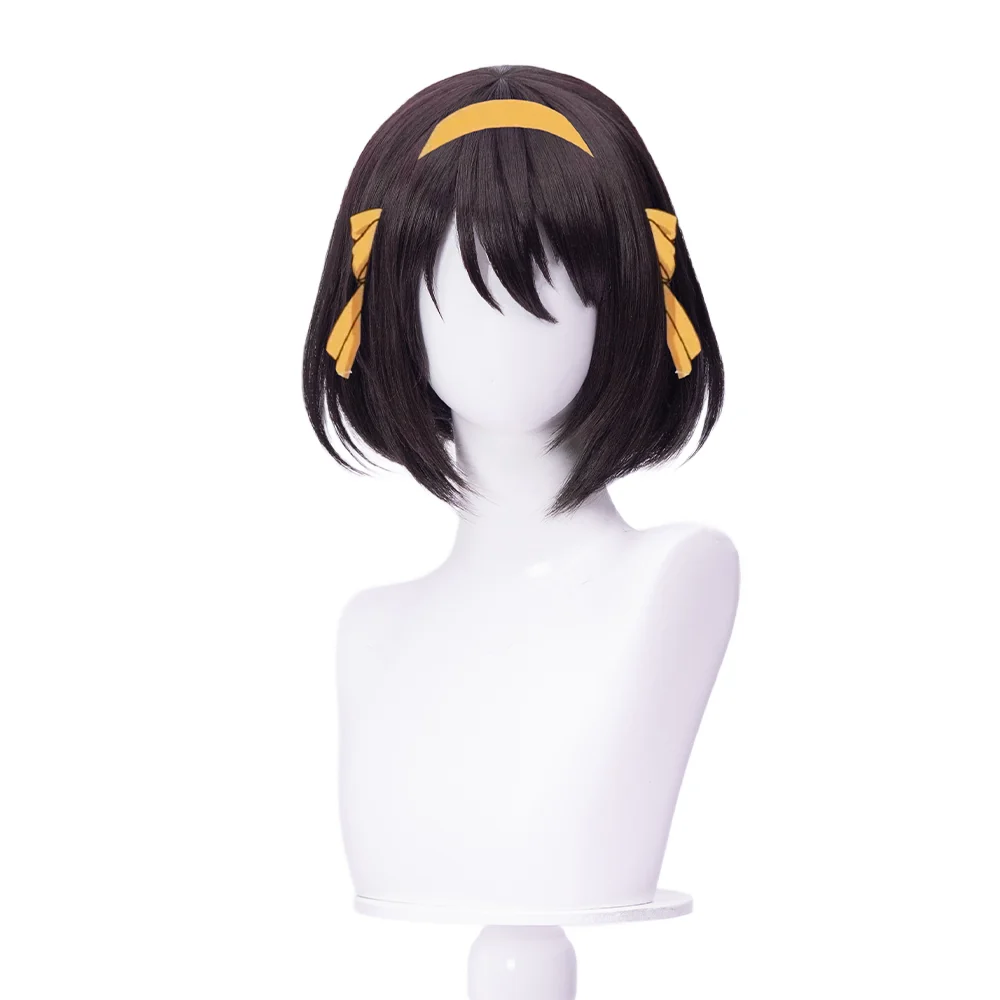 【Ready For Ship】DokiDoki Anime The Melancholy of Haruhi Suzumiya Cosplay Haruhi Suzumiya Wig Short Straight Brown Hair - Image 2