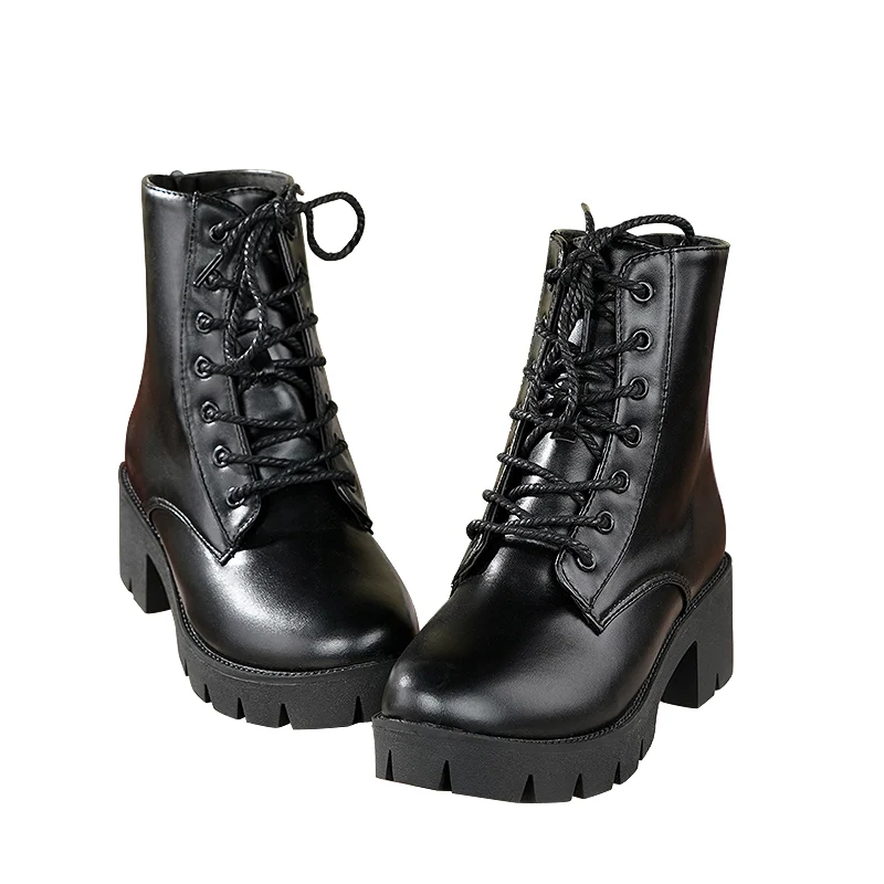 DokiDoki Black Cropped Boots Universal Version Zipper Design Mid Calf Boots - Image 7