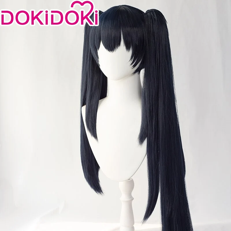【Ready For Ship】DokiDoki Black Rock Shooter Cosplay Wig  Two Ponytails Hair Long Straight Dark Blue - Image 2