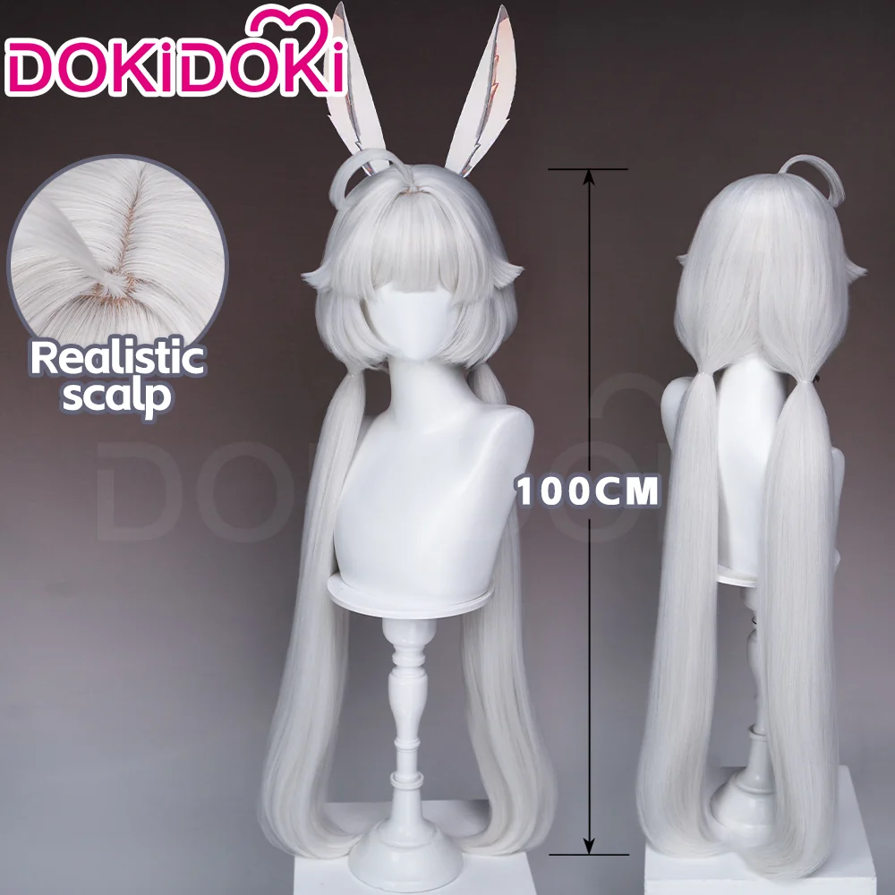 DokiDoki Game Ananta Cosplay Taffy Wig Long Straight White Hair Double Ponytails