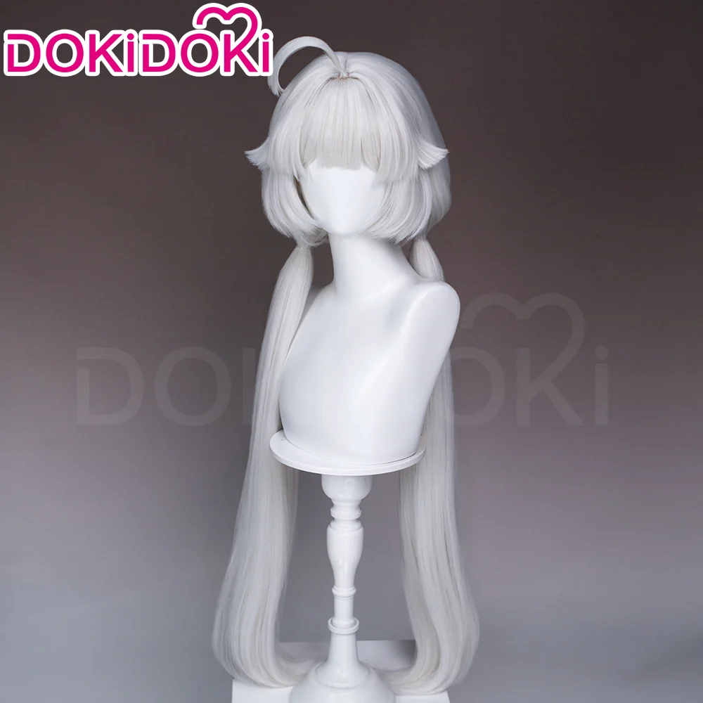 DokiDoki Game Ananta Cosplay Taffy Wig Long Straight White Hair Double Ponytails - Image 2