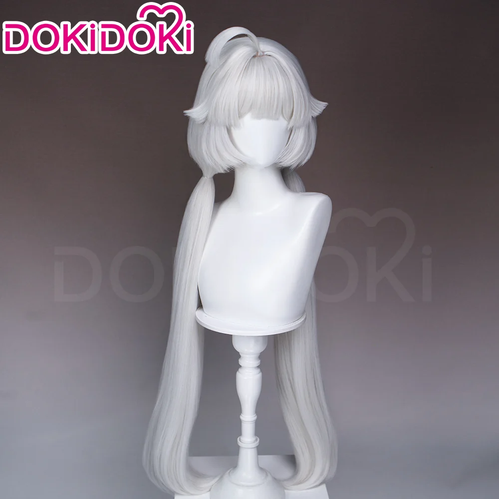 DokiDoki Game Ananta Cosplay Taffy Wig Long Straight White Hair Double Ponytails - Image 3