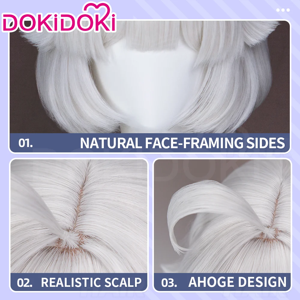 DokiDoki Game Ananta Cosplay Taffy Wig Long Straight White Hair Double Ponytails - Image 4