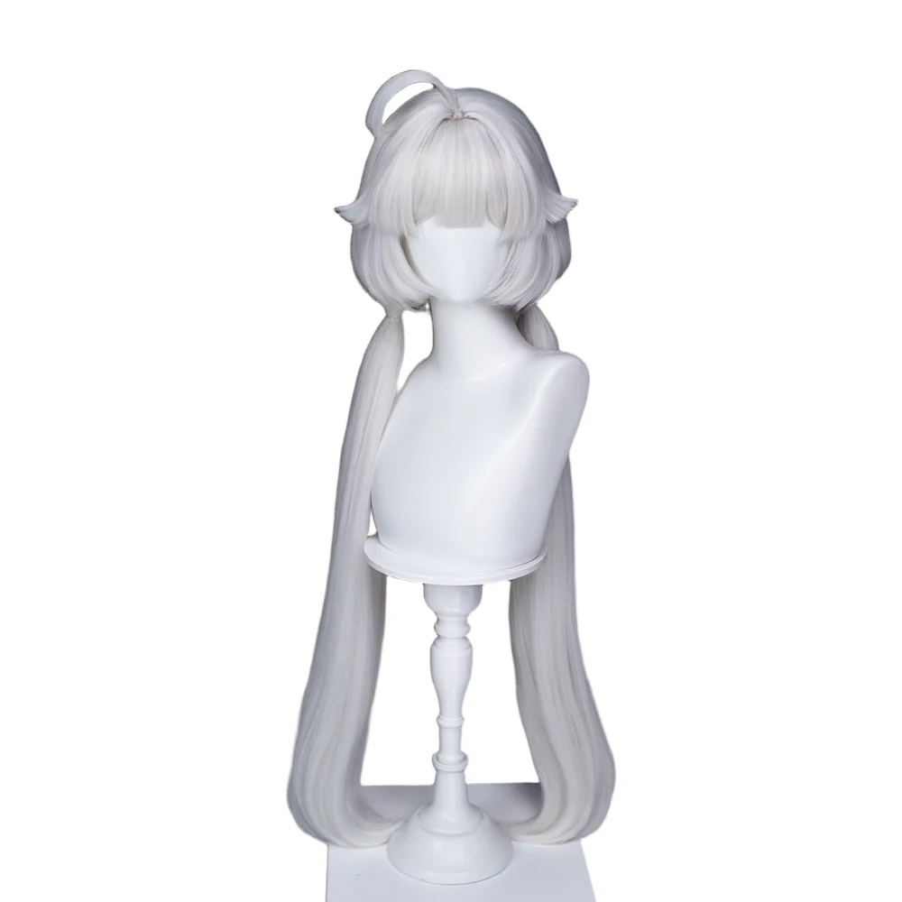 DokiDoki Game Ananta Cosplay Taffy Wig Long Straight White Hair Double Ponytails - Image 5