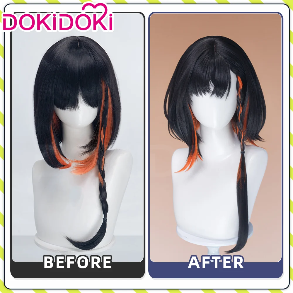 DokiDoki Game Arknights Cosplay Jie Wig Short Straight Black Orange Highlight Hair Pre Braided - Image 5