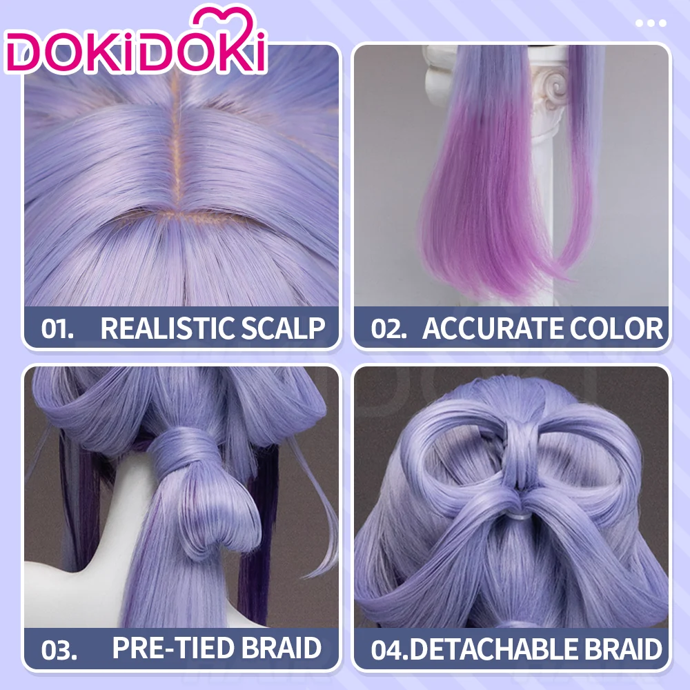 DokiDoki Game Arknights Cosplay Jun Wig Long Straight Purple Gradient Hair Detachable Braid - Image 4
