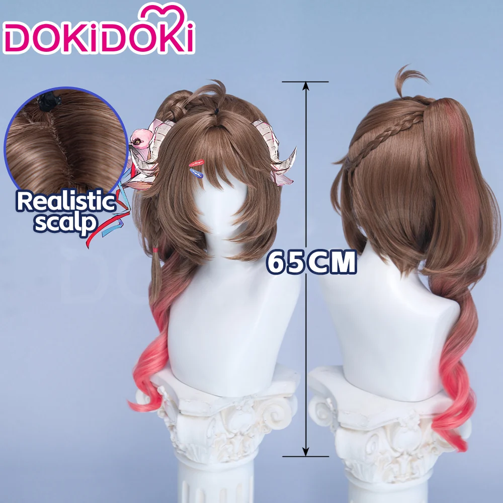 DokiDoki Game Arknights: Endfield Cosplay Ardelia Wig Long Curly Brown Red Highlight Hair Side Ponytail