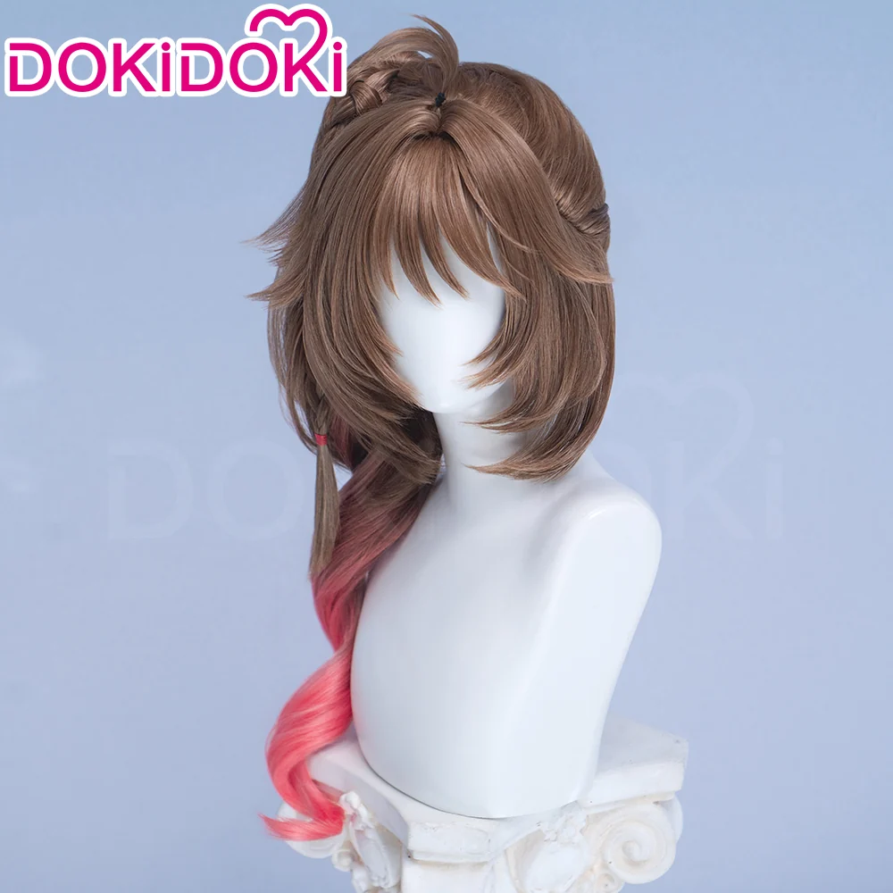 DokiDoki Game Arknights: Endfield Cosplay Ardelia Wig Long Curly Brown Red Highlight Hair Side Ponytail - Image 2