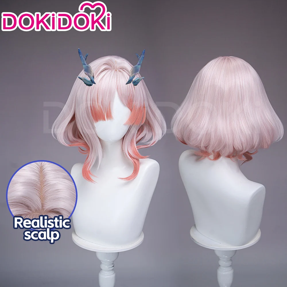 DokiDoki Game Arknights: Endfield Cosplay Mi Fu Wig Short Curly Pink Light Red Highlight Hair Pre Style MiFu