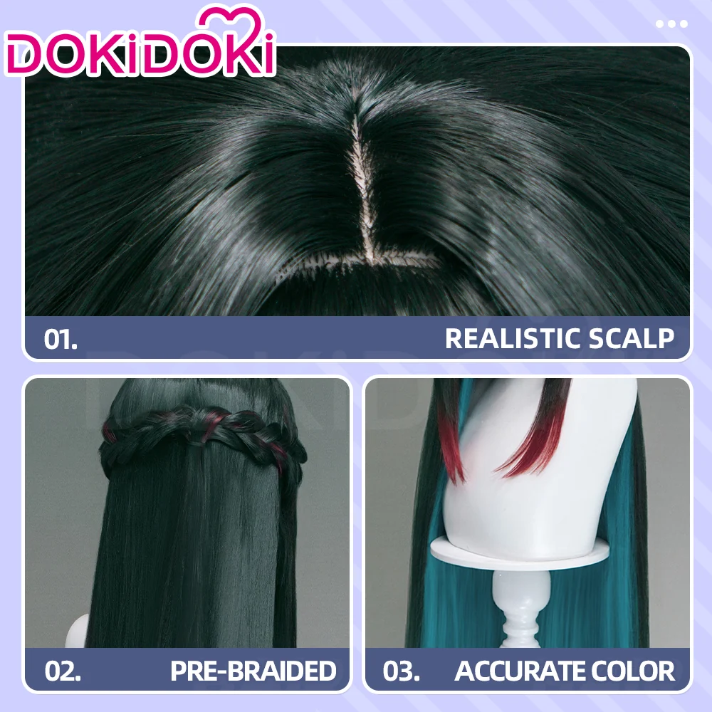 DokiDoki Game Arknights: Endfield Cosplay Zhuang Fangyi Wig Long Straight Drak Green Red Highlight Hair Zhuang Fang Yi - Image 5