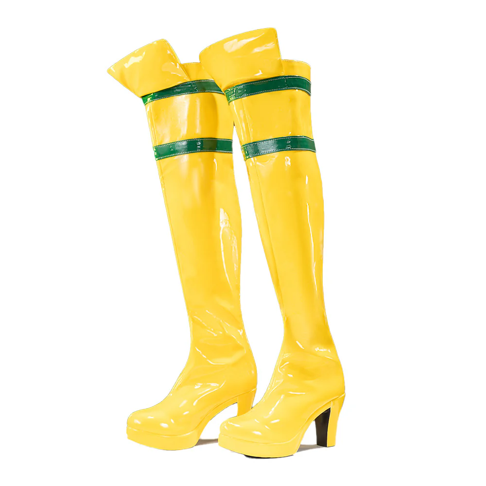 Dokidoki Game Cosplay Shoes Long Boots Yellow Green - Image 3