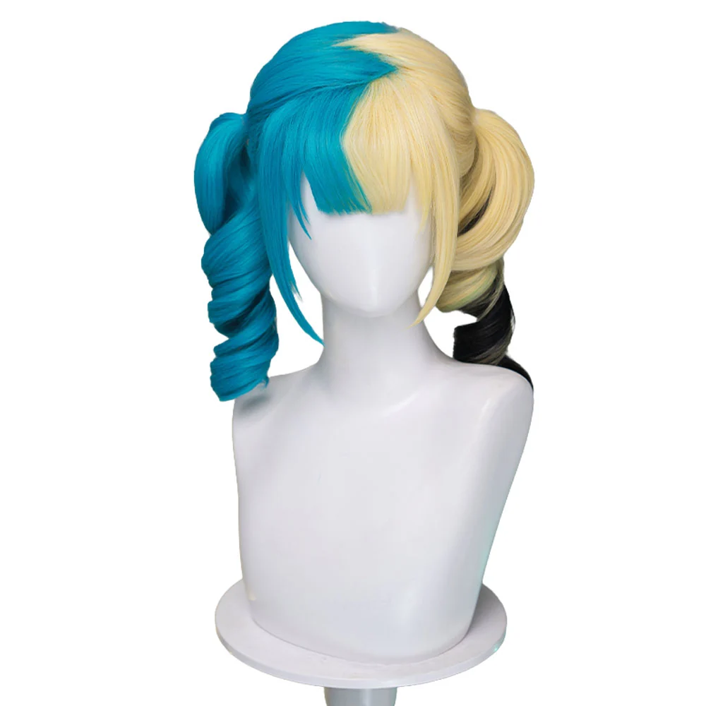 【Ready For Ship】DokiDoki Game Cosplay Trainer Wig Long Curly Blue Blonde Black Highlight Hair Pigtails Z-Shaped - Image 5