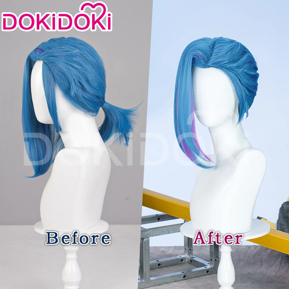 【Partially Ready For Ship】【Front Lace】DokiDoki Anime Game Cosplay Wig Blue Braided Pigtail / Hairtied / Long Straight Version Hair / Tattoo Sticker / Necklace / Bullet Headwear - Image 3