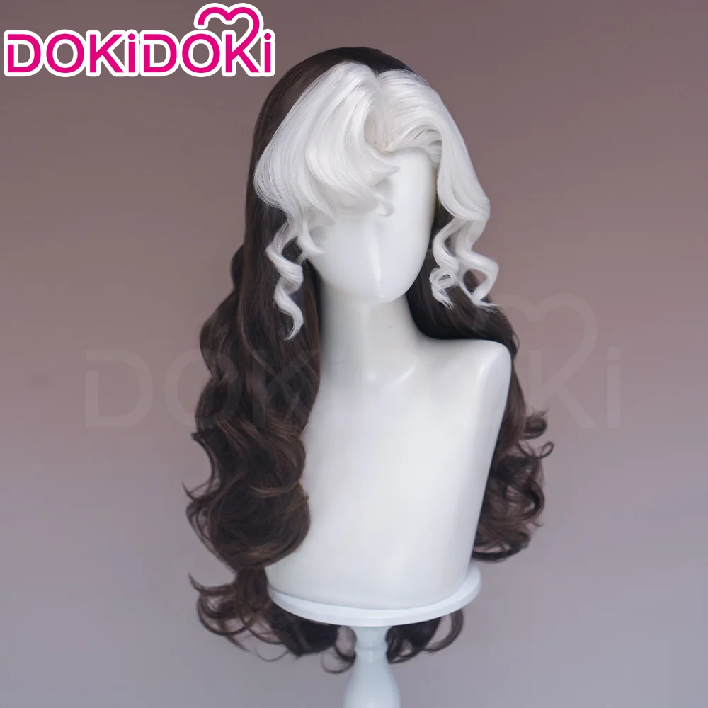 Dokidoki Game Cosplay Wig Long Curly Dark Brown White Highlight Hair - Image 3