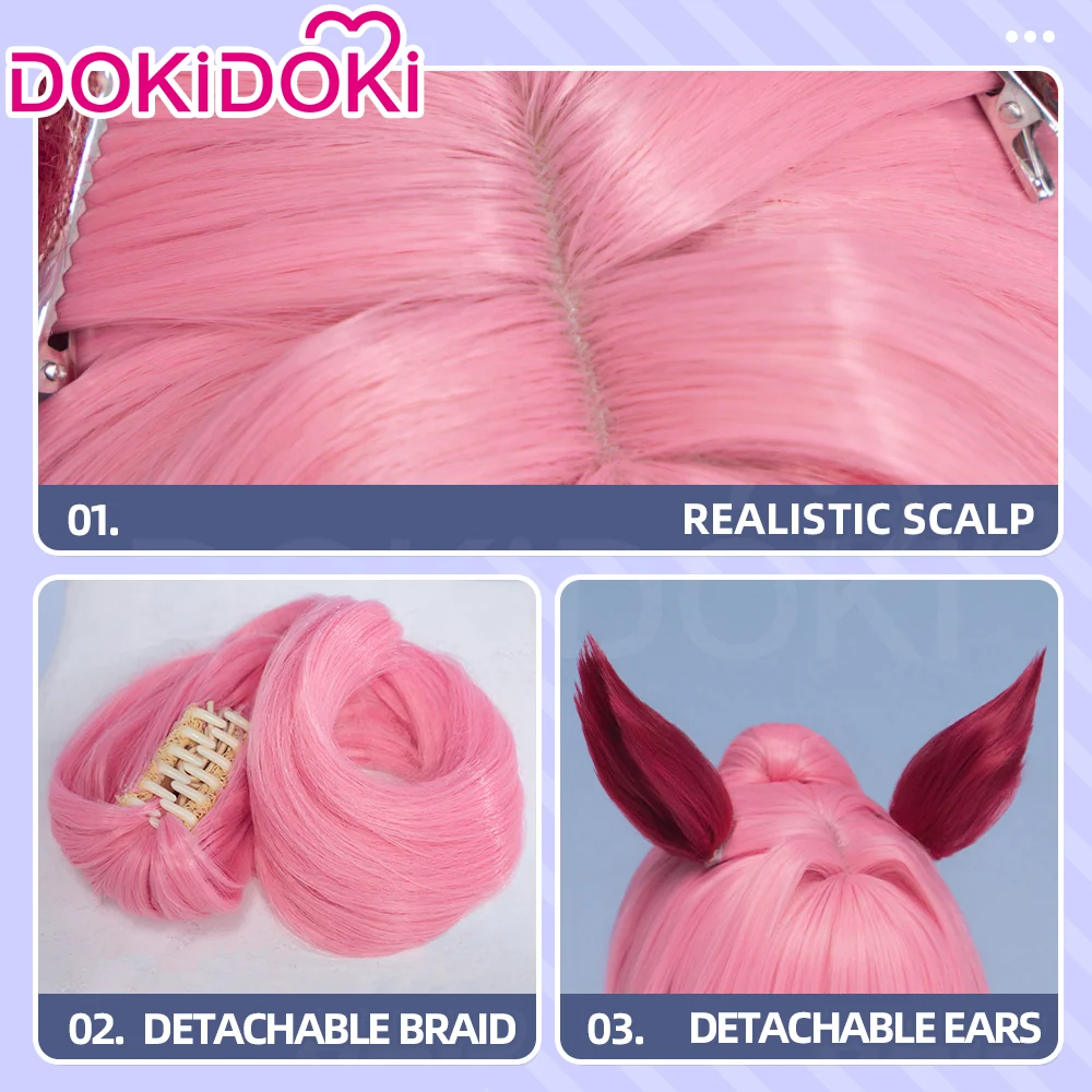 【Ready For Ship】DokiDoki Game Cosplay Wig Long Curly Pink Hair Ponytail Detachable Braid - Image 4