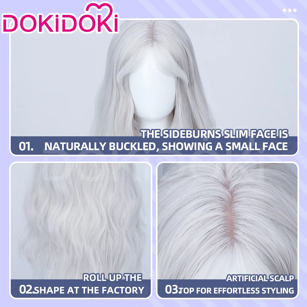 【Ready For Ship】DokiDoki Game Cosplay Wig Long Curly Silver Hair - Image 4