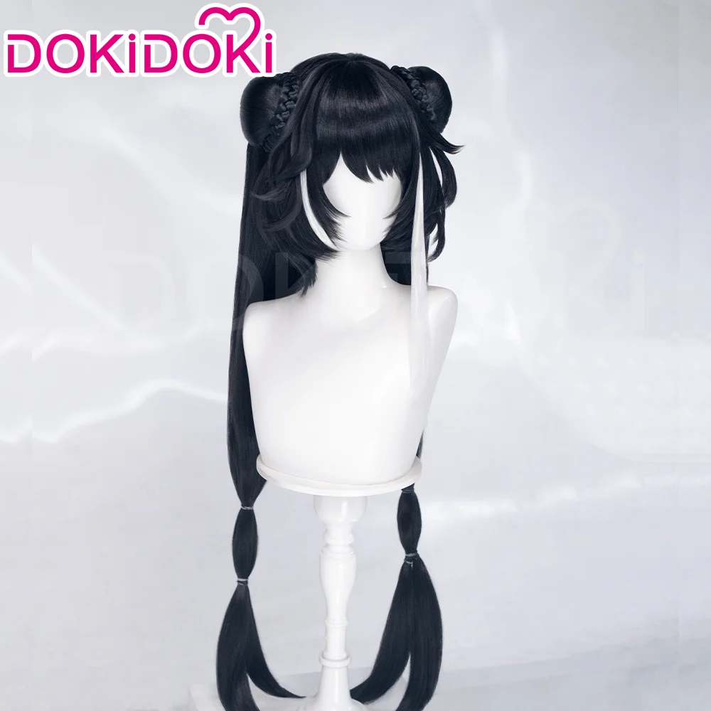 DokiDoki Game Cosplay Wig Long Straight Black White Highlight Hair Detachable Braids - Image 3
