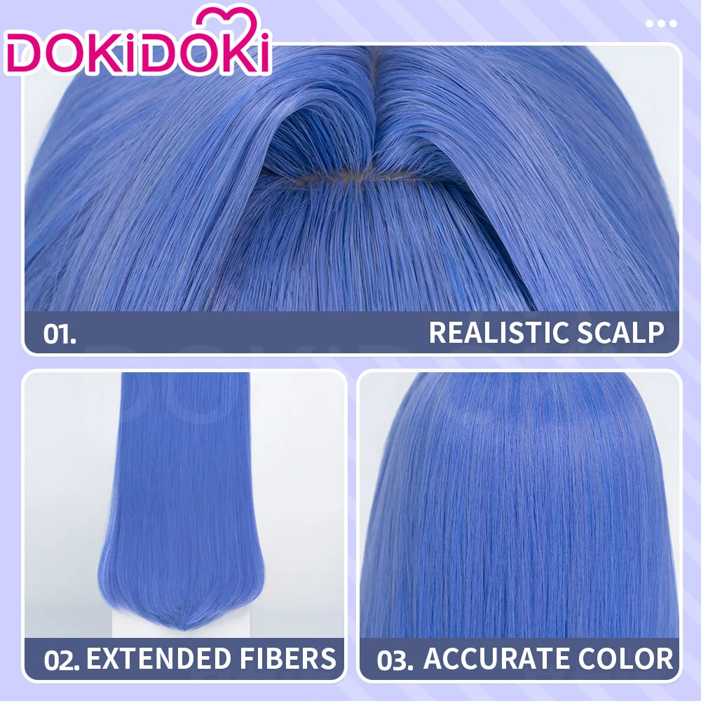 DokiDoki Game Cosplay Wig Long Straight Blue Hair Fortune Mate - Image 4