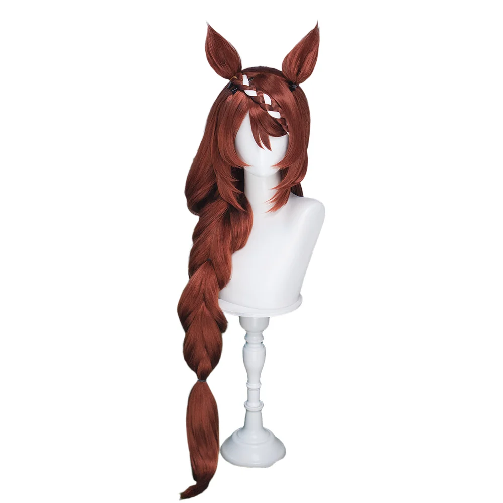 DokiDoki Game Cosplay Wig Long Straight Brown Braided Hair Detachable Ears - Image 5