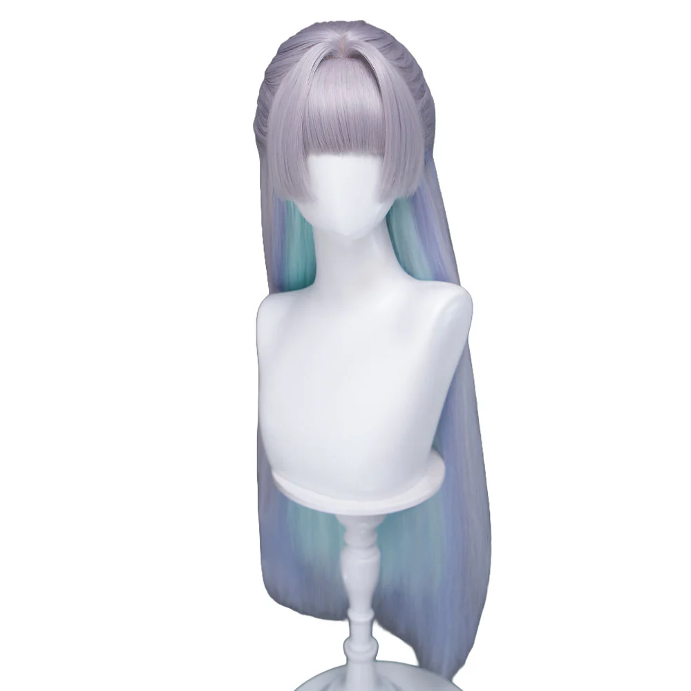 【Ready For Ship】DokiDoki Game Cosplay Wig Long Straight Gradient Sliver Green Blue Hair - Image 5