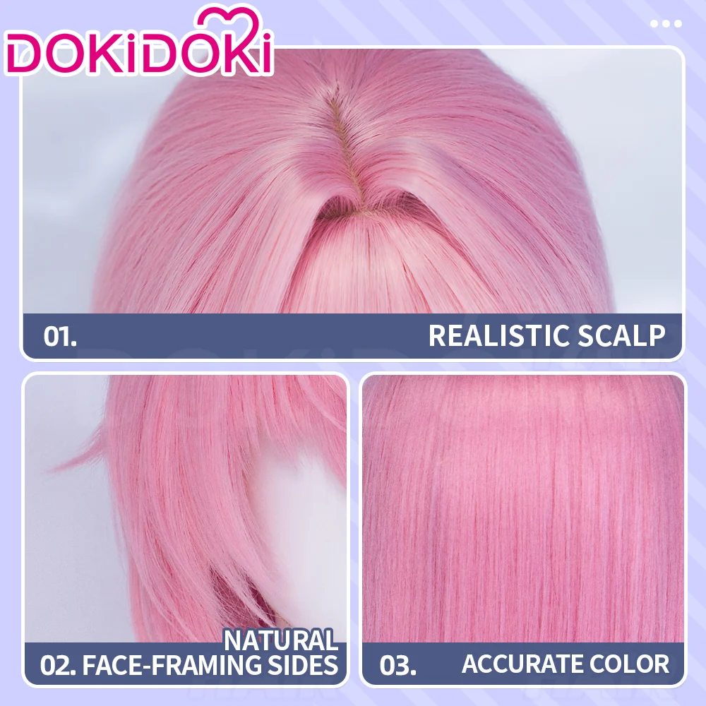 DokiDoki Game Cosplay Wig Long Straight Pink Hair - Image 4