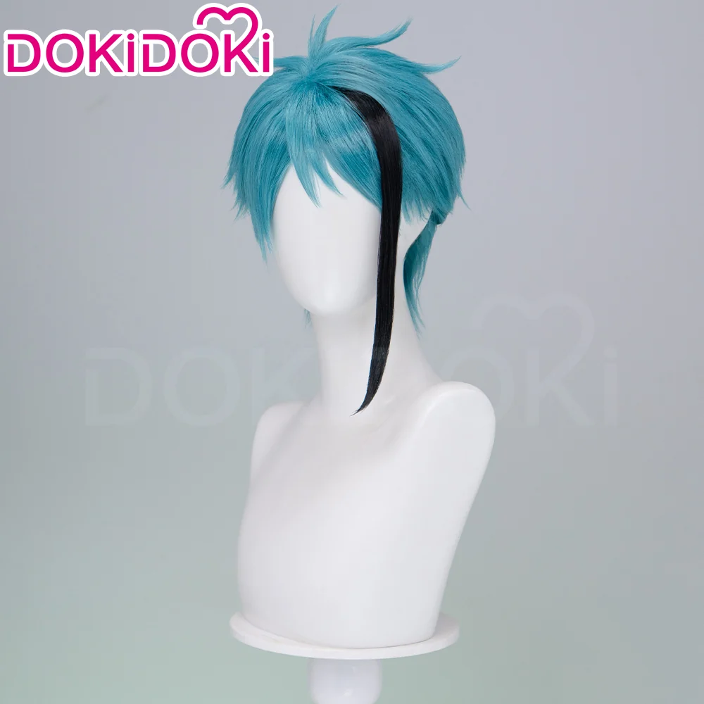 【Ready For Ship】DokiDoki Game Cosplay Wig Short Blue Black Highlight Hair - Image 2