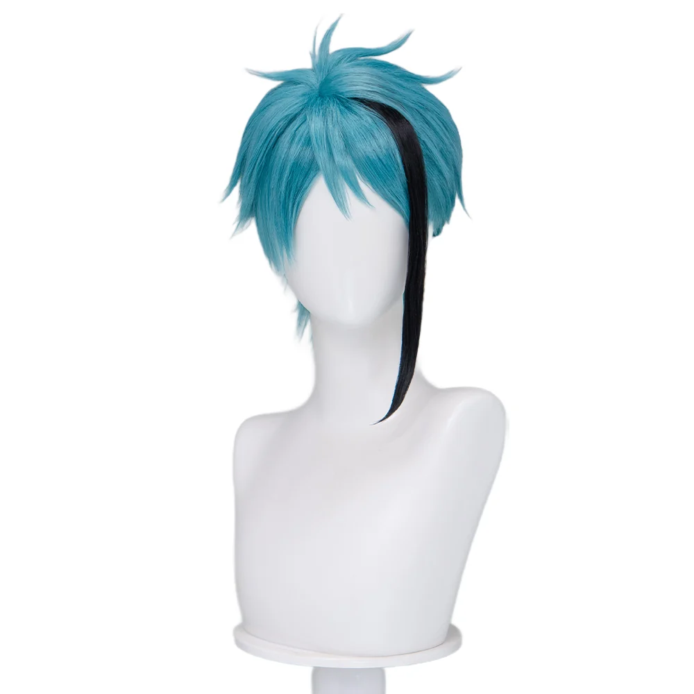 【Ready For Ship】DokiDoki Game Cosplay Wig Short Blue Black Highlight Hair - Image 5