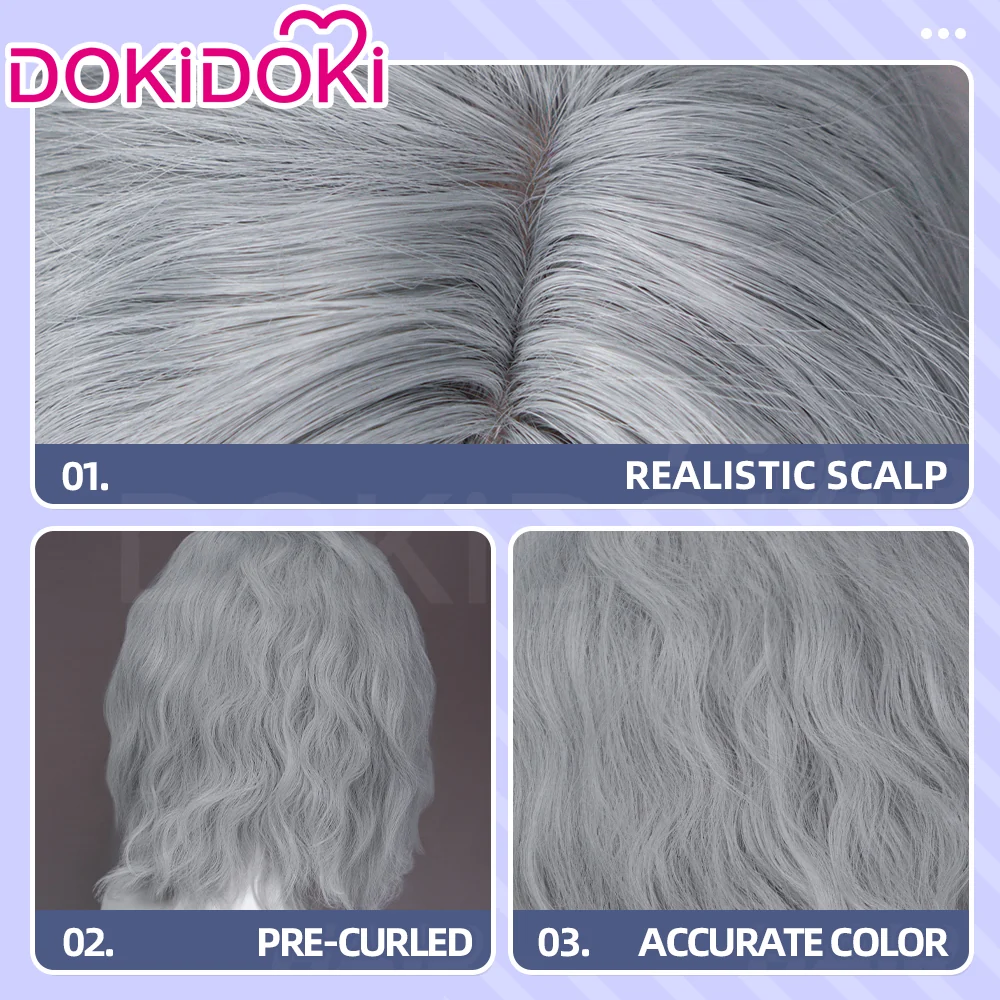 DokiDoki Game Cosplay Wig Short Curly Silver Hair Pre Curled - Image 4
