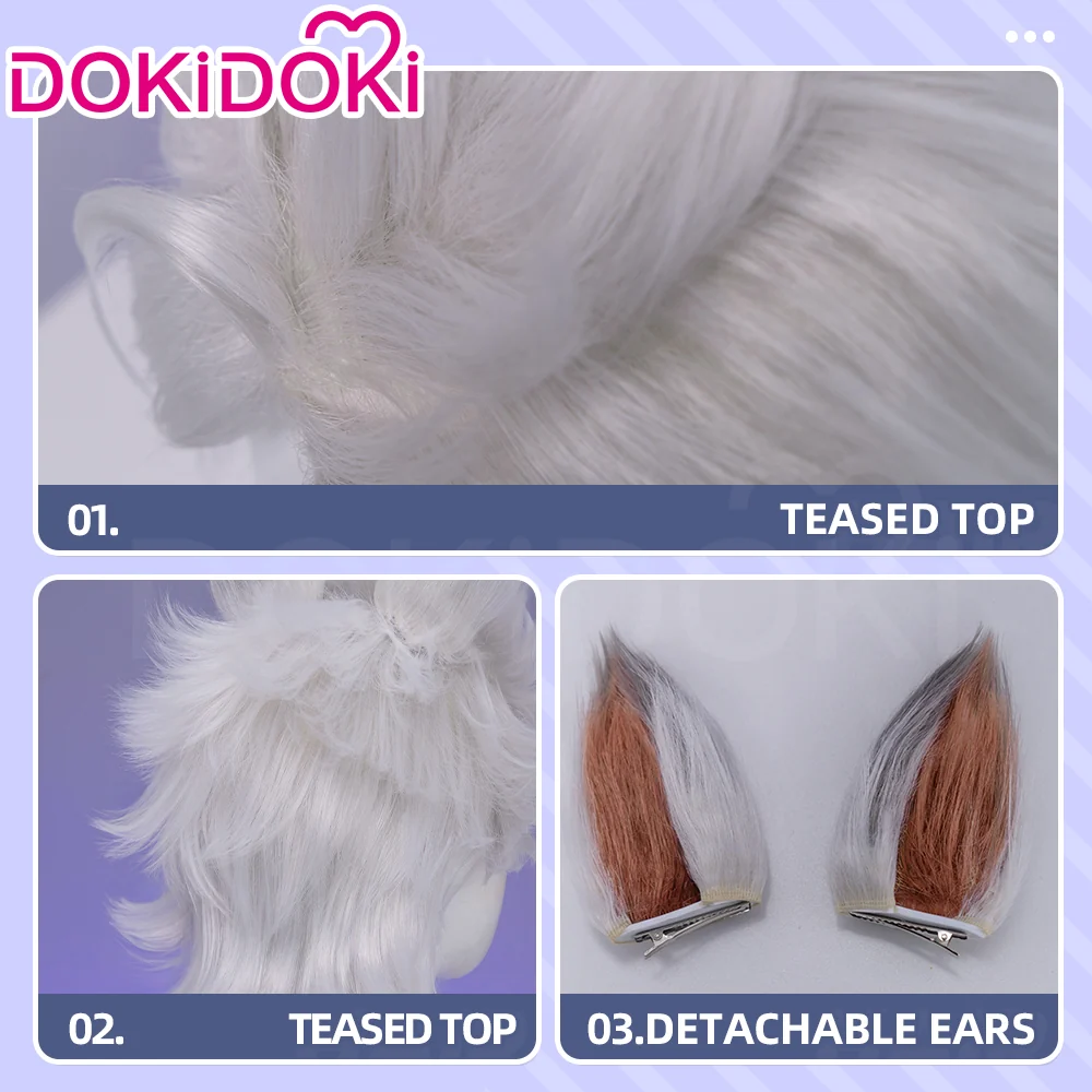 【Ready For Ship】DokiDoki Game Cosplay Wig Short Curly Silver Hair Wolf - Image 4