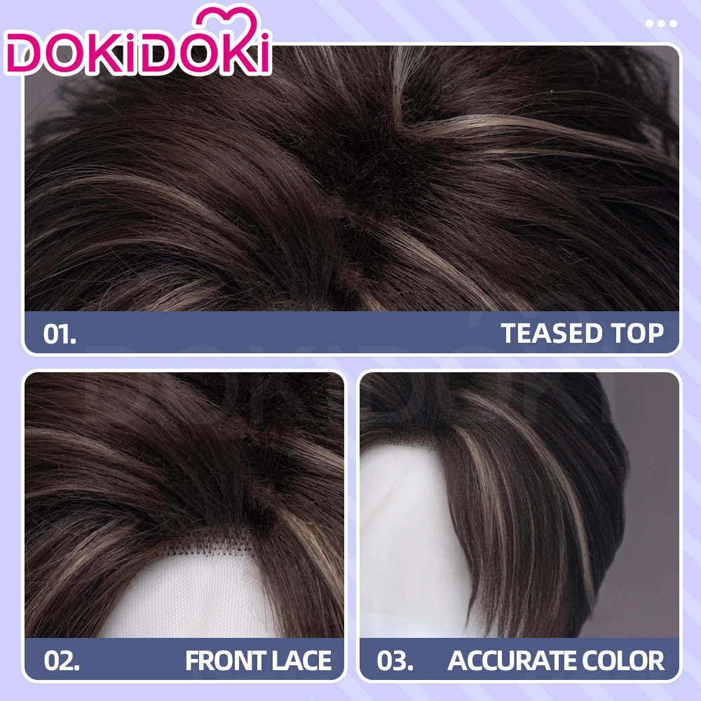 【Ready For Ship】【Small Area Front Lace】DokiDoki Game Cosplay Wig Short Dark Brown Hair - Image 10