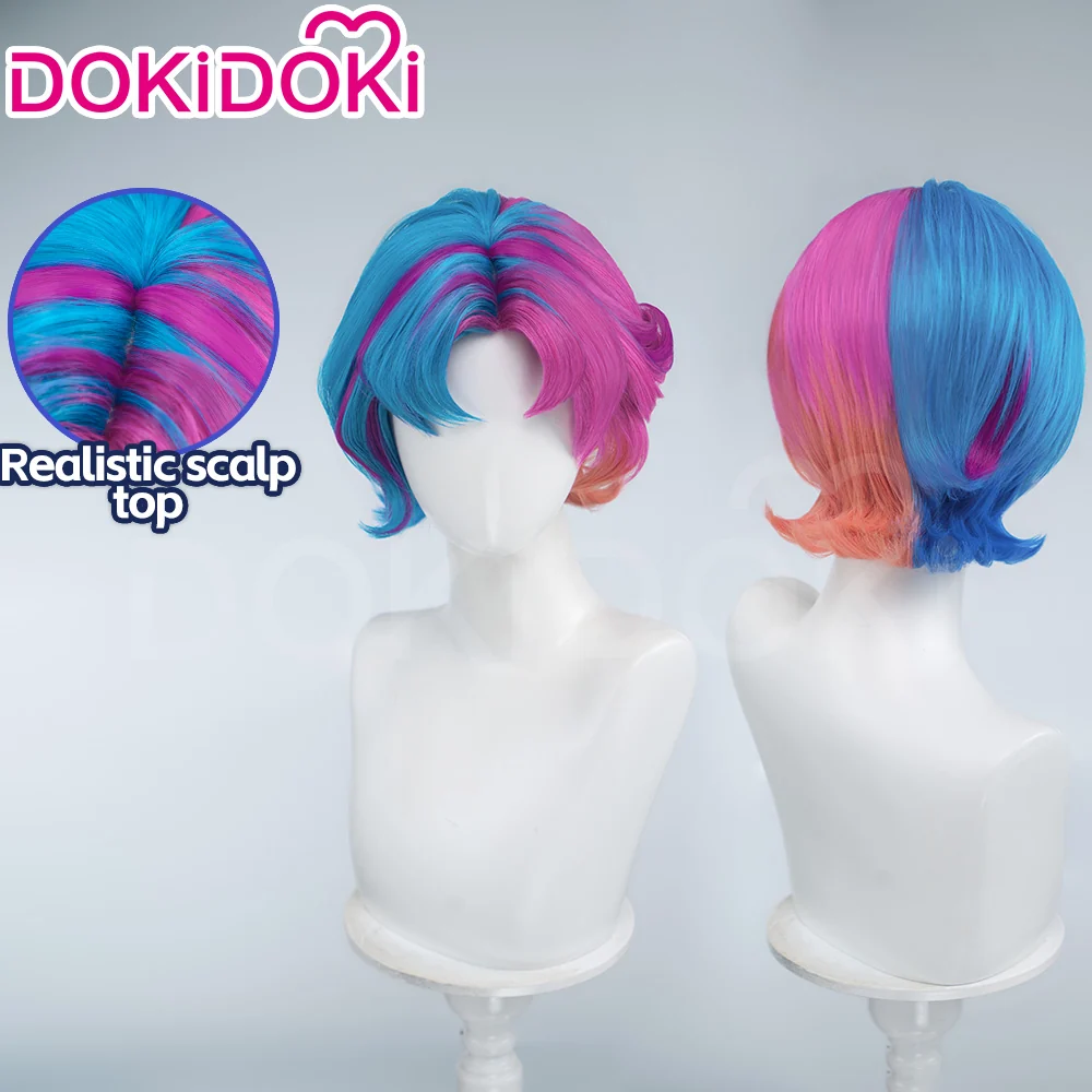 DokiDoki Game Cosplay Wig Short Curly Blue Pink Purple Hair Disco Pop - Image 2