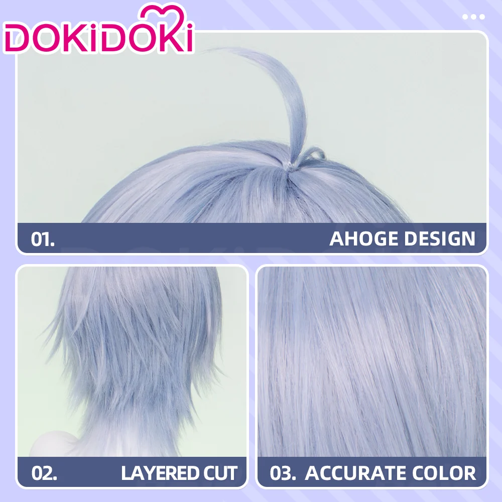 【Ready For Ship】DokiDoki Game Cosplay Wig Short Straight Silver Hair - Image 4